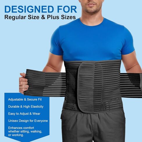 Abdominal Binder, 12-Inch Wide Elastic Belly Wrap for Plus Size Men and Women, Abdominal Binder Post-Surgery Stomach Compression Garment for Hernia Surgery, Natural Birth(Black,XXL) in Saudi Arabia