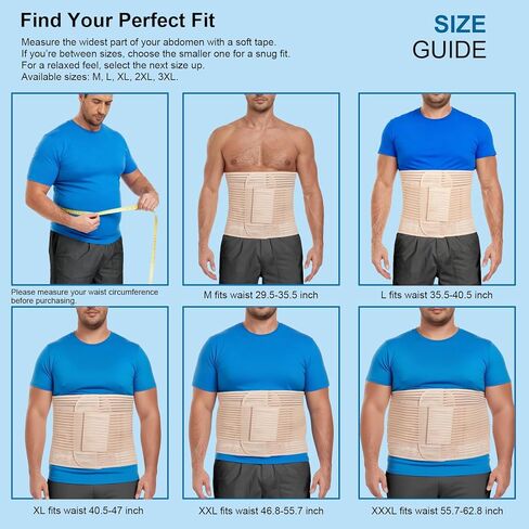 Abdominal Binder, 12-Inch Wide Elastic Belly Wrap for Plus Size Men and Women, Abdominal Binder Post-Surgery Stomach Compression Garment for Hernia Surgery, Natural Birth(Black,XXL) in Saudi Arabia