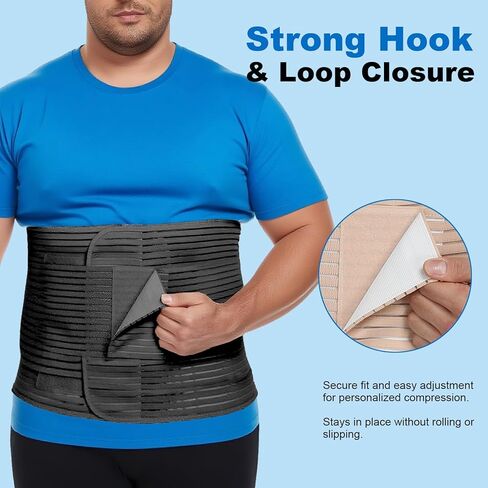 Abdominal Binder, 12-Inch Wide Elastic Belly Wrap for Plus Size Men and Women, Abdominal Binder Post-Surgery Stomach Compression Garment for Hernia Surgery, Natural Birth(Black,XXL) in Saudi Arabia