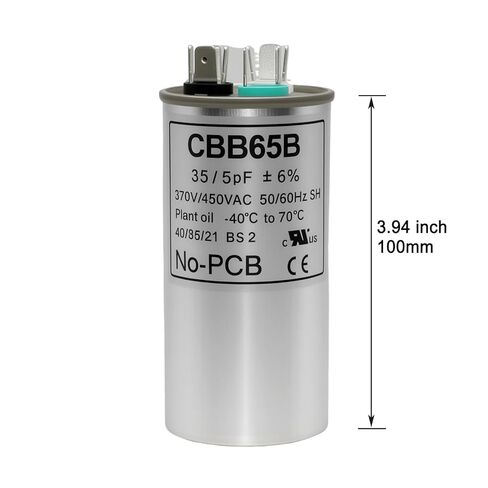 35+5 فائق التوهج 35/5 MFD ±6% 370/450 VAC CBB65 AC مكثف، تشغيل مزدوج مكثف مستدير لمحرك مكثف مكيف الهواء أو مكثف بارد مستقيم in Kuwait