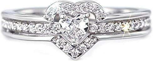 LRESJJIUJ خاتم الخطوبة مويسانيتي للنساء 18 قيراط مطلي بالذهب الأبيض 925 الفضة الاسترليني على شكل قلب تقليد الماس الزركون وعد خاتم الزواج لها 8 in Kuwait