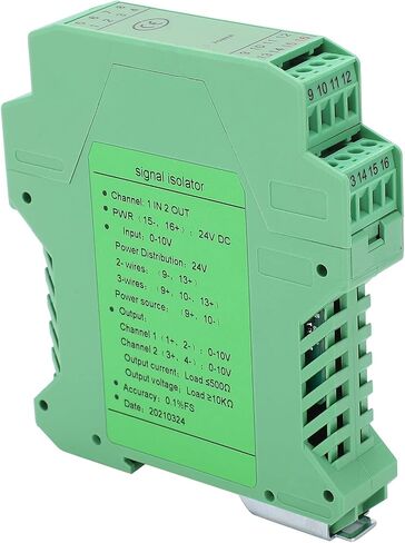 Signal Isolator, 1 in 2 Out DC24V ABS Material Installation on 35mm Standard Rail,with Strong Anti Interference Ability, Applicable for 2-Wire, 3-Wire Transmitter, Current in Saudi Arabia