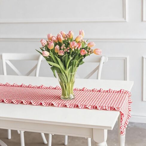 JarThenaAMCS Gingham Ruffle Table Runner Red White Plaid Rustic Ruffled Edge Table Runner Decoration for Farmhouse Valentine Day Baby Bridal Shower Holiday Party Decor, 72 x 12 Inch in Saudi Arabia