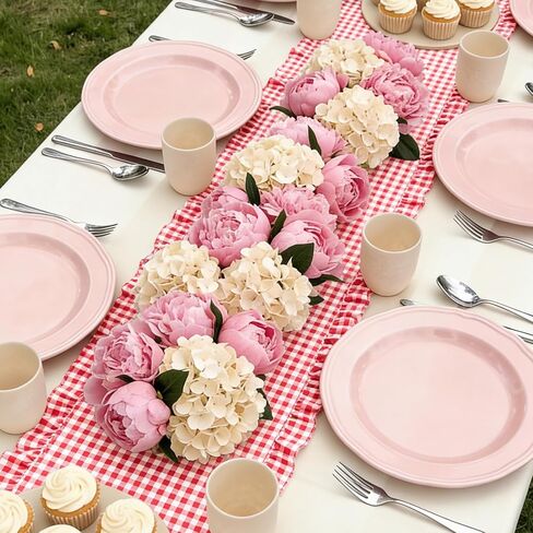 JarThenaAMCS Gingham Ruffle Table Runner Red White Plaid Rustic Ruffled Edge Table Runner Decoration for Farmhouse Valentine Day Baby Bridal Shower Holiday Party Decor, 72 x 12 Inch in Saudi Arabia