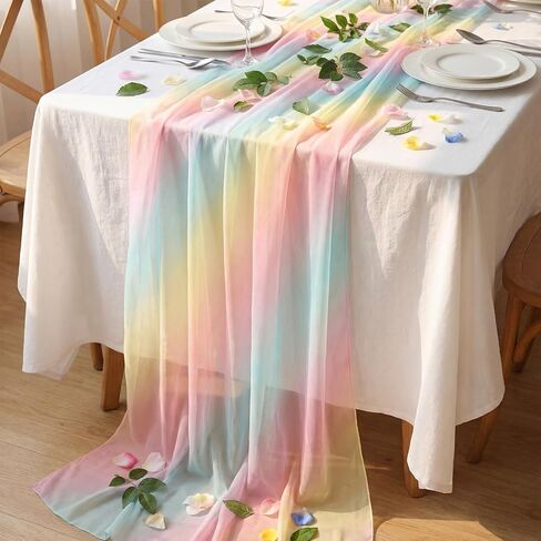 VitalCozy 10 Pcs Pastel Rainbow Tulle Table Runners 30 x 120 Inch Sheer Tulle Colorful Table Runner for Wedding Shower Decorations Garden Bridal Shower Party Decorations in Saudi Arabia