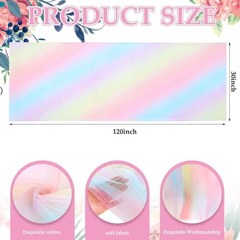 VitalCozy 10 Pcs Pastel Rainbow Tulle Table Runners 30 x 120 Inch Sheer Tulle Colorful Table Runner for Wedding Shower Decorations Garden Bridal Shower Party Decorations in Saudi Arabia