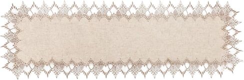 مفرش طاولة من الكتان المحايد من فانتومون مقاس 91.44 سم، قطعة مركزية من الدانتيل مطرزة باللون البيج لأغطية الخزانة وطاولات الطعام وطاولة القهوة وديكورات المنزل للمزرعة (بيج، 40.64 × 91.44 سم) in Kuwait