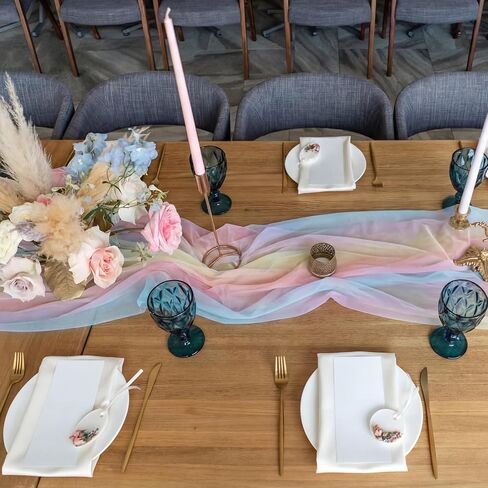 VitalCozy 10 Pcs Pastel Rainbow Tulle Table Runners 30 x 120 Inch Sheer Tulle Colorful Table Runner for Wedding Shower Decorations Garden Bridal Shower Party Decorations in Saudi Arabia
