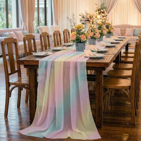 VitalCozy 10 Pcs Pastel Rainbow Tulle Table Runners 30 x 120 Inch Sheer Tulle Colorful Table Runner for Wedding Shower Decorations Garden Bridal Shower Party Decorations in Saudi Arabia
