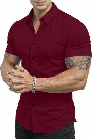 Dokotoo Men Mens Muscle Fit Casual Dress Shirts Short Sleeve Wrinkle-Free Button Down Shirt in Saudi Arabia