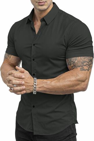Dokotoo Men Mens Muscle Fit Casual Dress Shirts Short Sleeve Wrinkle-Free Button Down Shirt in Saudi Arabia