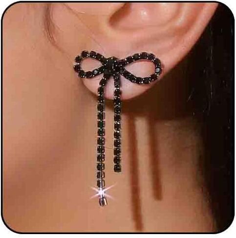 أقراط على شكل فيونكة للنساء باللون الأرجواني والأزرق والوردي الساخن والوردي والأحمر والأسود أقراط متدلية من حجر الراين اللامع أقراط على شكل فيونكة مجوهرات عيد الميلاد in Kuwait