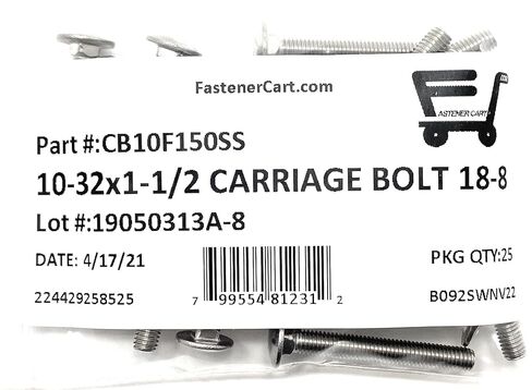 10-32 × 1-1/2 مسامير نقل من الفولاذ المقاوم للصدأ 18-8 خيط رفيع UNF (25 قطعة) in Kuwait