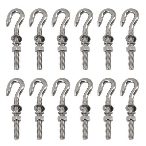 12 Pack M6 304 Stainless Steel Hook Bolt Long Shank Threaded Rod Hanging Hook with Washers an Nut for Garden, Fence, Hammocks, Swing Chair in Saudi Arabia