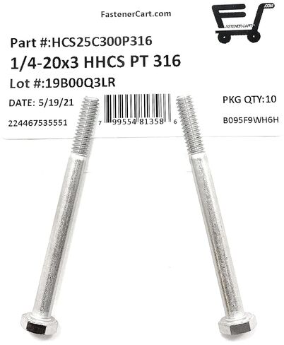 1/4-20x3 مسامير سداسية من الفولاذ المقاوم للصدأ ذات غطاء سداسي 316 خيط جزئي من الفولاذ المقاوم للصدأ من الدرجة البحرية - (10 قطع) in Kuwait