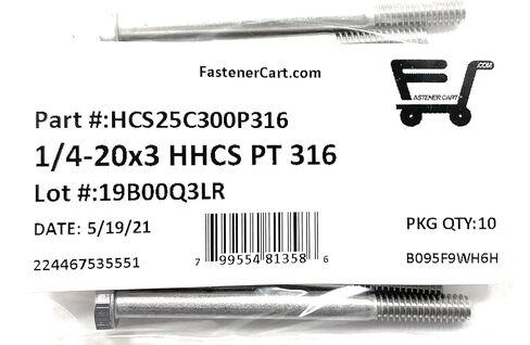 1/4-20x3 مسامير سداسية من الفولاذ المقاوم للصدأ ذات غطاء سداسي 316 خيط جزئي من الفولاذ المقاوم للصدأ من الدرجة البحرية - (10 قطع) in Kuwait