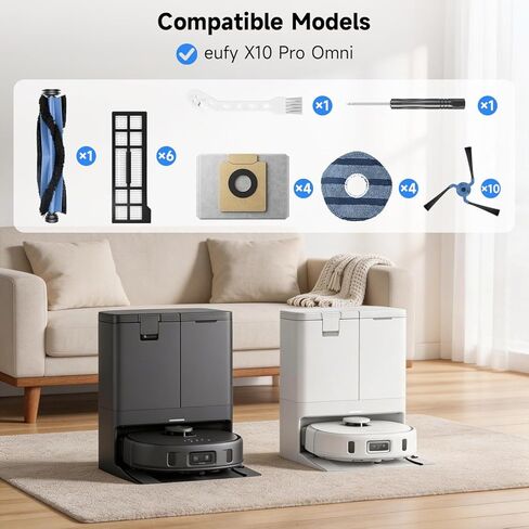 طقم إكسسوارات 27 قطعة لـ Eu-fy X10 Pro Omni، قطع غيار، 1 فرشاة دوارة، 6 مرشحات HEPA، 4 وسادات ممسحة، 10 فرش جانبية، 5 أكياس غبار لمكنسة Eu-fy Clean X10 Pro Omni Robot الكهربائية in Kuwait