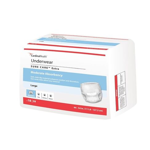Cardinal Health™ Protective Underwear, Sure Care™ Extra, Moderate Absorbency, X-Large, Pull-On Adult Disposable Underwear with Tear-Away Seams, Cloth-Like & Discreet - Pack of 14 in Saudi Arabia