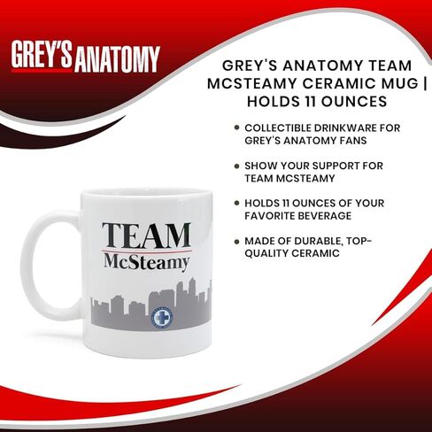 كوب قهوة من السيراميك من Grey's Anatomy Team McSteamy | كوب كبير لديكور المنزل والمطبخ، وأساسيات الأدوات المنزلية، وأدوات الشرب المبتكرة | هدايا ومقتنيات الدراما الطبية التلفزيونية | يحمل 11 أونصة in Saudi Arabia