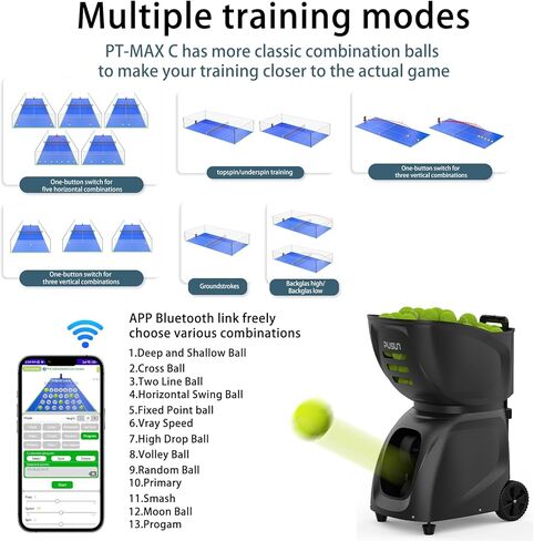 Padel-MAX C-【Smart Padel Ball Machine】 145+ Ball Capacity | 5-7 Hours Battery Life | Speed 20-140km/h | 28 Landing Points | 26 Fixed Modes | APP Control | Ideal for Individual Training in Saudi Arabia