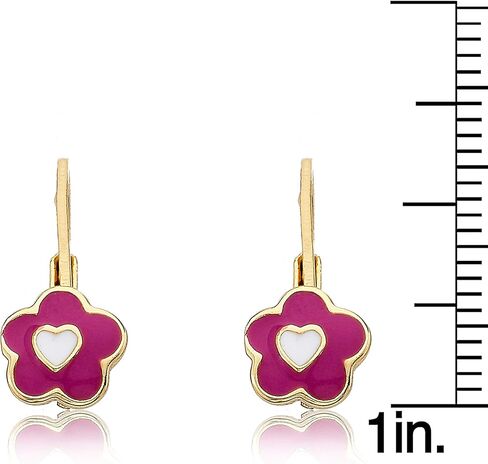 أقراط للأطفال - زهور مطلية بالذهب عيار 14 قيراط مع قلب في المنتصف - لا تسبب الحساسية وخالية من النيكل للأذنين الحساسة in Kuwait