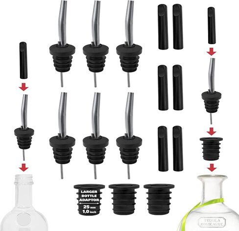 Stainless Steel Liquor Bar Bottle Pourers - Drip-Free Nozzle - Pour Spouts for Alcohol & Bartending - Universal Fit Speed Spout - Rust-Free & Easy Clean - Chrome (6 Pack) in Saudi Arabia