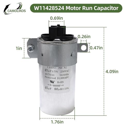 W11428524 Motor Run Capacitor W10866238 45uF 50/60Hz 10000AFC Fits for Whirlpool Maytag W11175257 AP6981681 PS12745632 EAP12745632 in Saudi Arabia