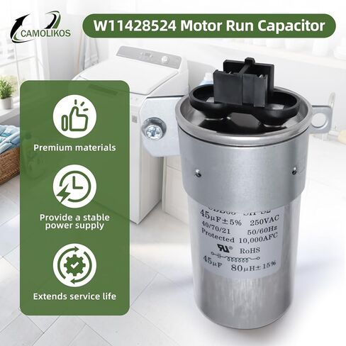W11428524 Motor Run Capacitor W10866238 45uF 50/60Hz 10000AFC Fits for Whirlpool Maytag W11175257 AP6981681 PS12745632 EAP12745632 in Saudi Arabia