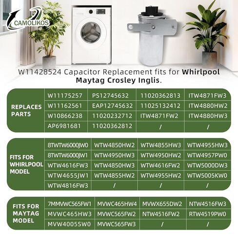 W11428524 Motor Run Capacitor W10866238 45uF 50/60Hz 10000AFC Fits for Whirlpool Maytag W11175257 AP6981681 PS12745632 EAP12745632 in Saudi Arabia