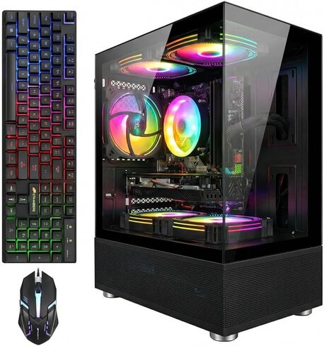 STGaubron Gaming PC Computer سطح مكتب ، Intel Core i7 8th Gen حتى 4.1g ، Geforce RTX 3050 6G ، 16G DDR4 ، 512G SSD ، WiFi 6 ، BT 5.2 ، RGB Fan X6 ، Windows 11 Home in Kuwait