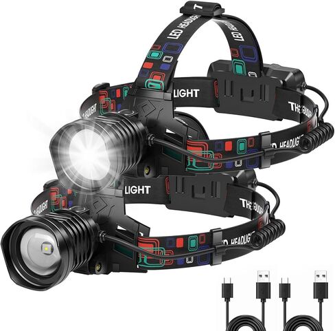 مصفرة أمامية قابلة لإعادة الشحن قابلة لإعادة شحنها سوبر لامع 99000 لامعة ، 2Pack LED LAMP مع 3 أوضاع ، 90 ° أضواء رأس قابلة للتعديل للجبهة ، مصابيح أمامية IPX6 مقاومة للماء للبالغين المشي لمسافات طويلة التخييم in Kuwait