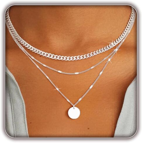 قلادة ذهبية الطبقات للنساء العصرية، مطلية بالذهب عيار 14 قيراط، وصلة كوبية أنيقة وقابلة للتكديس، سلسلة مشبك ورق متعرجة من الألماس/العملة المعدنية/الصليب/العلامة/موبيوس قلادة مجموعة مجوهرات عصرية هدايا عيد الميلاد in Kuwait