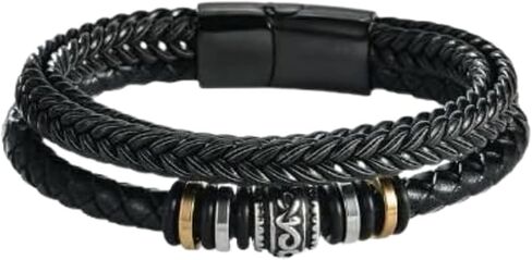 سوار LUXUS™ To My Grandson - "لا تنسى أنني أحبك أبدًا" سوار هدية عاطفية من الجدة، سوار رجالي من الجلد الأسود مع بطاقة رسالة. in Kuwait