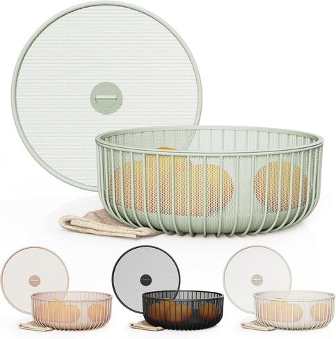 وعاء فواكه معدني من ليبكين مع غطاء شبكي وسلة - حامل فواكه وخضروات لطاولة المطبخ - منظم سلة تخزين متعدد الاستخدامات ومتين للفواكه والخضروات والوجبات الخفيفة - 11 × 11 × 4 بوصة (رمادي دافئ) in Kuwait