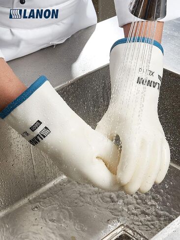 قفازات سيليكون سائلة من لانون، قفازات فرن مقاومة للحرارة بالأصابع، درجة الطعام، مقاومة للماء، أبيض، كبير in Kuwait