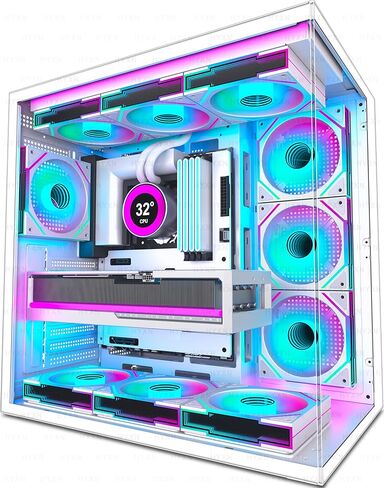 H1 HYXN ATX PC Case - Pre-Installed with 7 PWM ARGB Fans - Dual Cavity Mid-Tower PC Gaming Case - with Type-C - Can Hold up to 3X 360mm heatsinks simultaneously (Black, H1) in Saudi Arabia