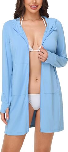 MIVEI Women's UPF 50+ Swim Cover Up - Long Sleeve Beach Coverups SPF Dress Hoodie Long Jacket with Pockets Hooded Lightweight in Saudi Arabia