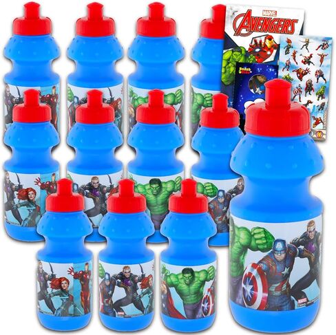 Avengers Reusable Water Bottles 11 Oz for Kids - Marvel Avengers Party Favor 12 Piece Bundle with 11 Oz Bottle with Pull Top Lid Plus Tattoos, Stickers for Boys | Bulk Avengers Water Bottles in Saudi Arabia