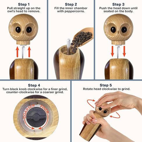 Rock & Branch Owl Refillable Pepper Grinder, Manual Pepper Mill with Ceramic Grinder and Adjustable Coarseness in Saudi Arabia