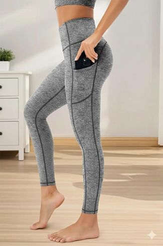 Yoga Pants Women Workout High Waisted Leggings Fitted Breathable Pocket Capris XS- 3XL in Saudi Arabia