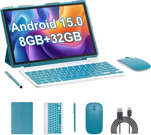 Android 14 Tablets 10 Int ، 2 in 1 tablet مع حالة لوحة المفاتيح ، 8 جيجا بايت+64 جيجابايت من ROM/1TB ، شاشة اللمسات الرباعية ، HD CAREMA ، ألعاب ، WI-FI ، BT ، Google GMS Black in Kuwait