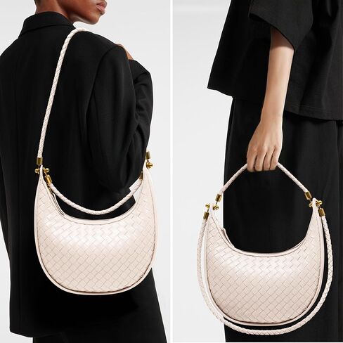 Joryin Woven Leather Crescent Shoulder Bag for Women, Saddle Purse Braided Top-Handle Handbag Under Arm Bag in Kuwait