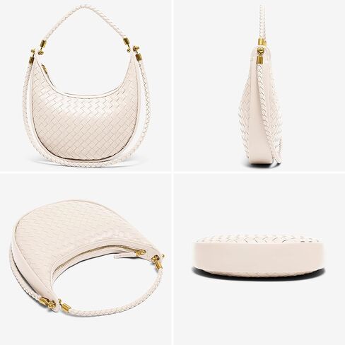 Joryin Woven Leather Crescent Shoulder Bag for Women, Saddle Purse Braided Top-Handle Handbag Under Arm Bag in Kuwait