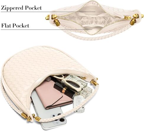 Joryin Woven Leather Crescent Shoulder Bag for Women, Saddle Purse Braided Top-Handle Handbag Under Arm Bag in Kuwait