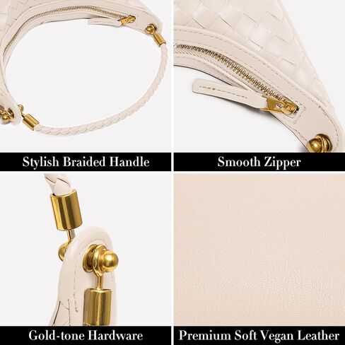 Joryin Woven Leather Crescent Shoulder Bag for Women, Saddle Purse Braided Top-Handle Handbag Under Arm Bag in Kuwait