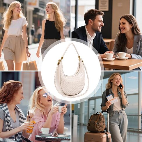 Joryin Woven Leather Crescent Shoulder Bag for Women, Saddle Purse Braided Top-Handle Handbag Under Arm Bag in Kuwait