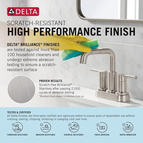 Delta Nicoli Centerset Brushed Nickel Bathroom Faucet with Sprayer, 4 Inch 3 Hole Bathroom Sink Faucet with Pull Out Sprayer, Push-Pop Drain, Stainless 25749LF-SS in Saudi Arabia
