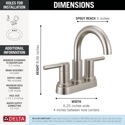 Delta Nicoli Centerset Brushed Nickel Bathroom Faucet with Sprayer, 4 Inch 3 Hole Bathroom Sink Faucet with Pull Out Sprayer, Push-Pop Drain, Stainless 25749LF-SS in Saudi Arabia