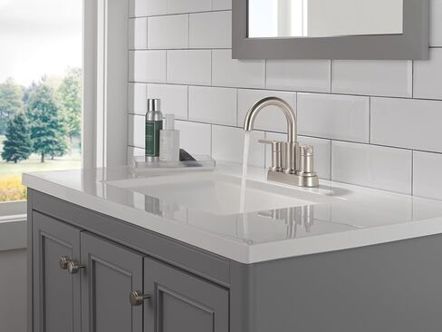 Delta Nicoli Centerset Brushed Nickel Bathroom Faucet with Sprayer, 4 Inch 3 Hole Bathroom Sink Faucet with Pull Out Sprayer, Push-Pop Drain, Stainless 25749LF-SS in Saudi Arabia