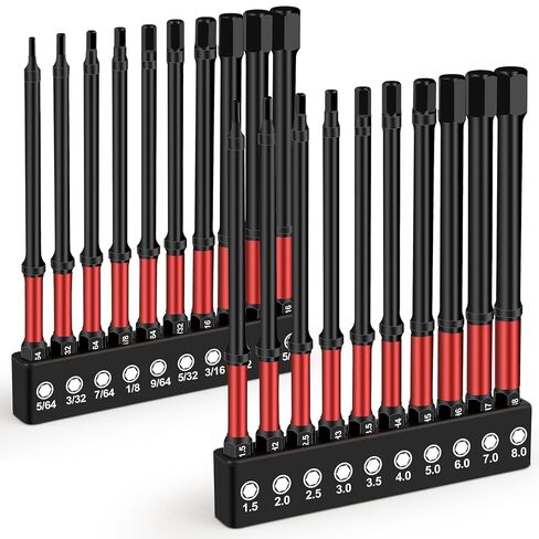 مجموعة لقم سداسية من DIYSELF مقاس 4 بوصات مترية وSAE، 20 قطعة 1/4 بوصة مجموعة لقم مثقاب ألين لسائق الصدمات، مجموعة لقم مثقاب فولاذية S2، لقم تأثير مغناطيسية بآلة CNC للسيارات، تجميع الأثاث، DIY in Kuwait